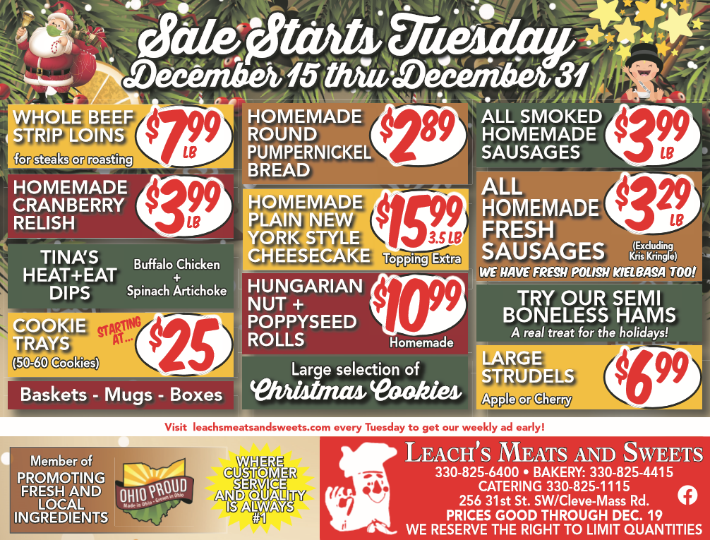 This Week’s Ad Leach's Meats and Sweets Meat, Bakery, and Catering Barberton, Ohio