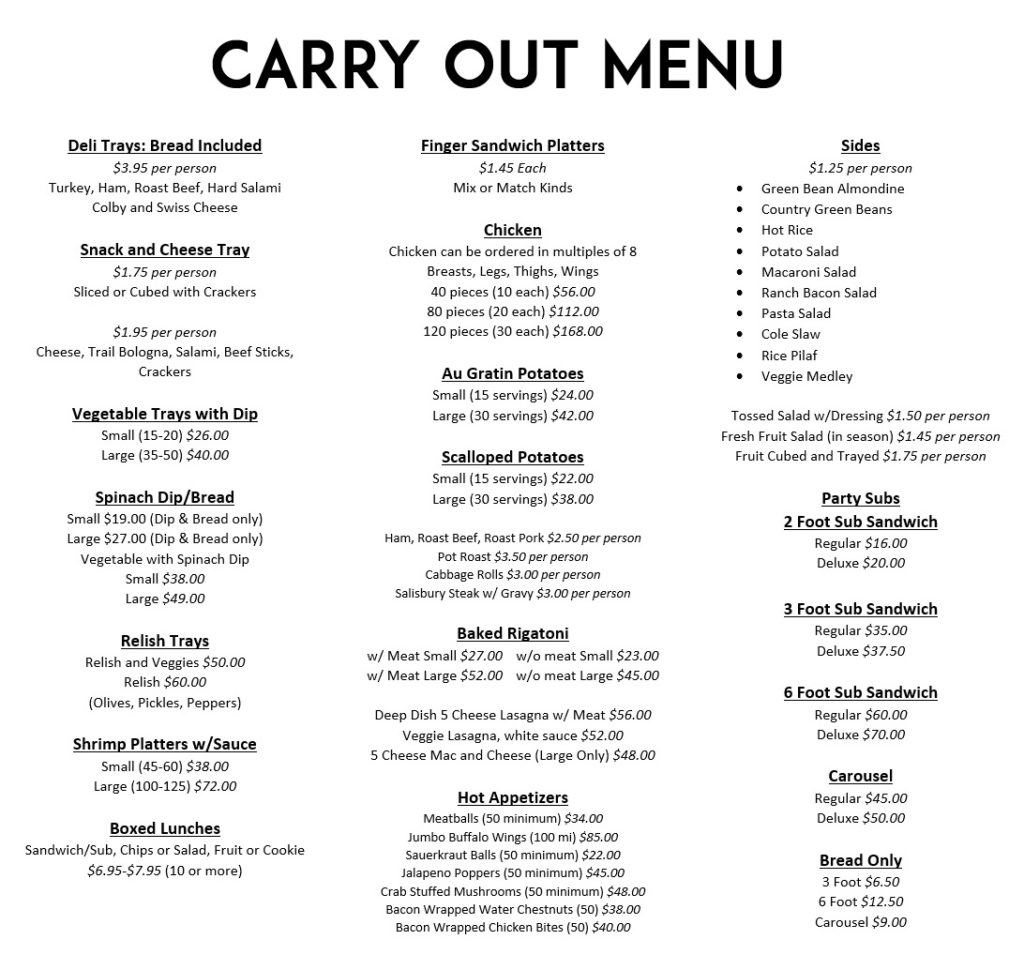 Carry Out Menu Leach's Meats and Sweets Meat, Bakery, and Catering