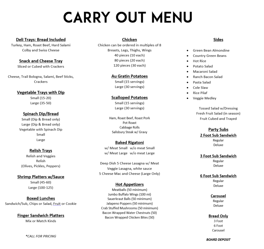 Carry Out Menu Leach's Meats and Sweets Meat, Bakery, and Catering