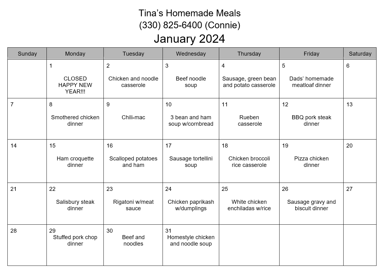 Tina’s Homemade Meals Leach's Meats and Sweets Meat, Bakery, and