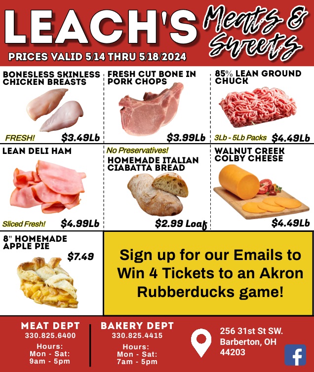 This Week’s Ad Leach's Meats and Sweets Meat, Bakery, and Catering Barberton, Ohio